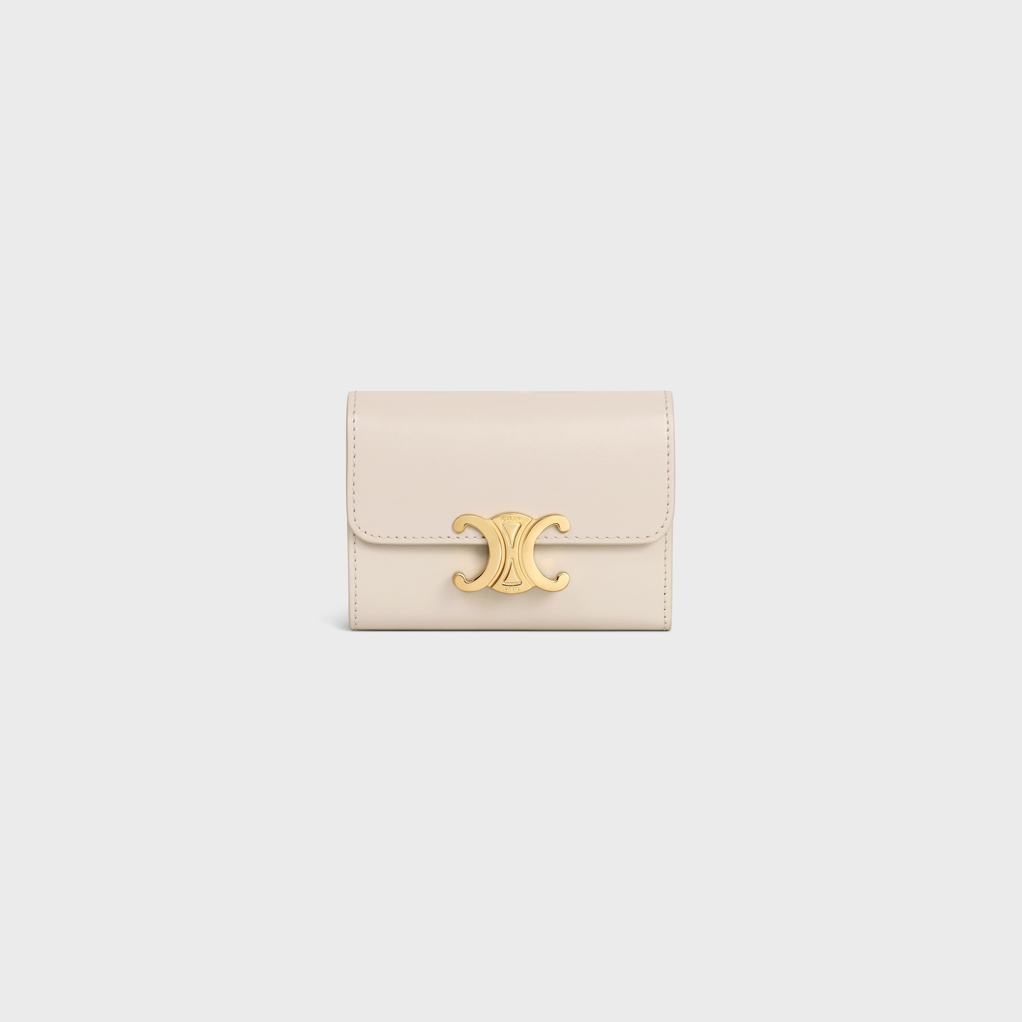 COMPACT WALLET WITH COIN TRIOMPHE IN SHINY CALFSKIN PALE BEIGE - Image 1